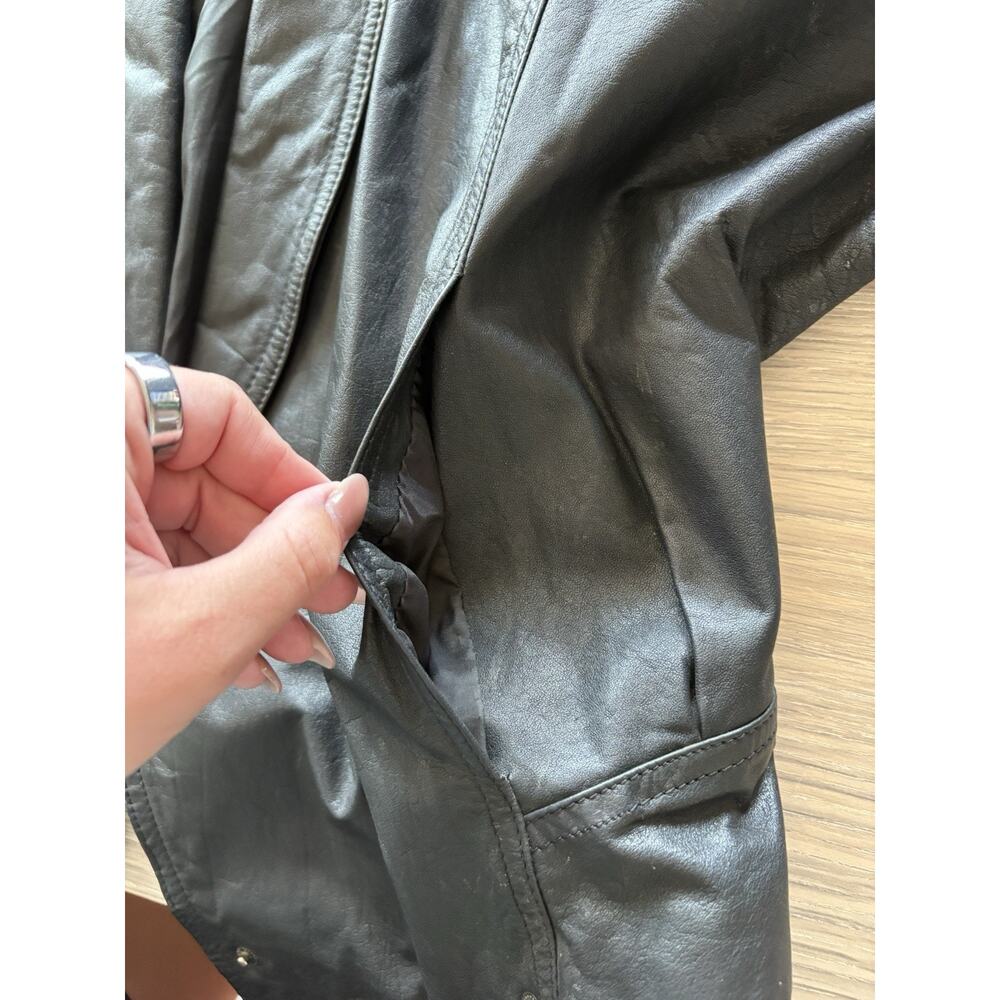 Vintage Tarazzia Black Leather Jacket Women’s L 90s Oversized Open Front Coat - Picture 9 of 11